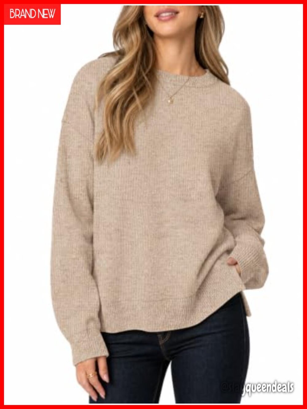 Womens Oversized Crewneck Sweater Lantern Sleeve Pullover Knit Top